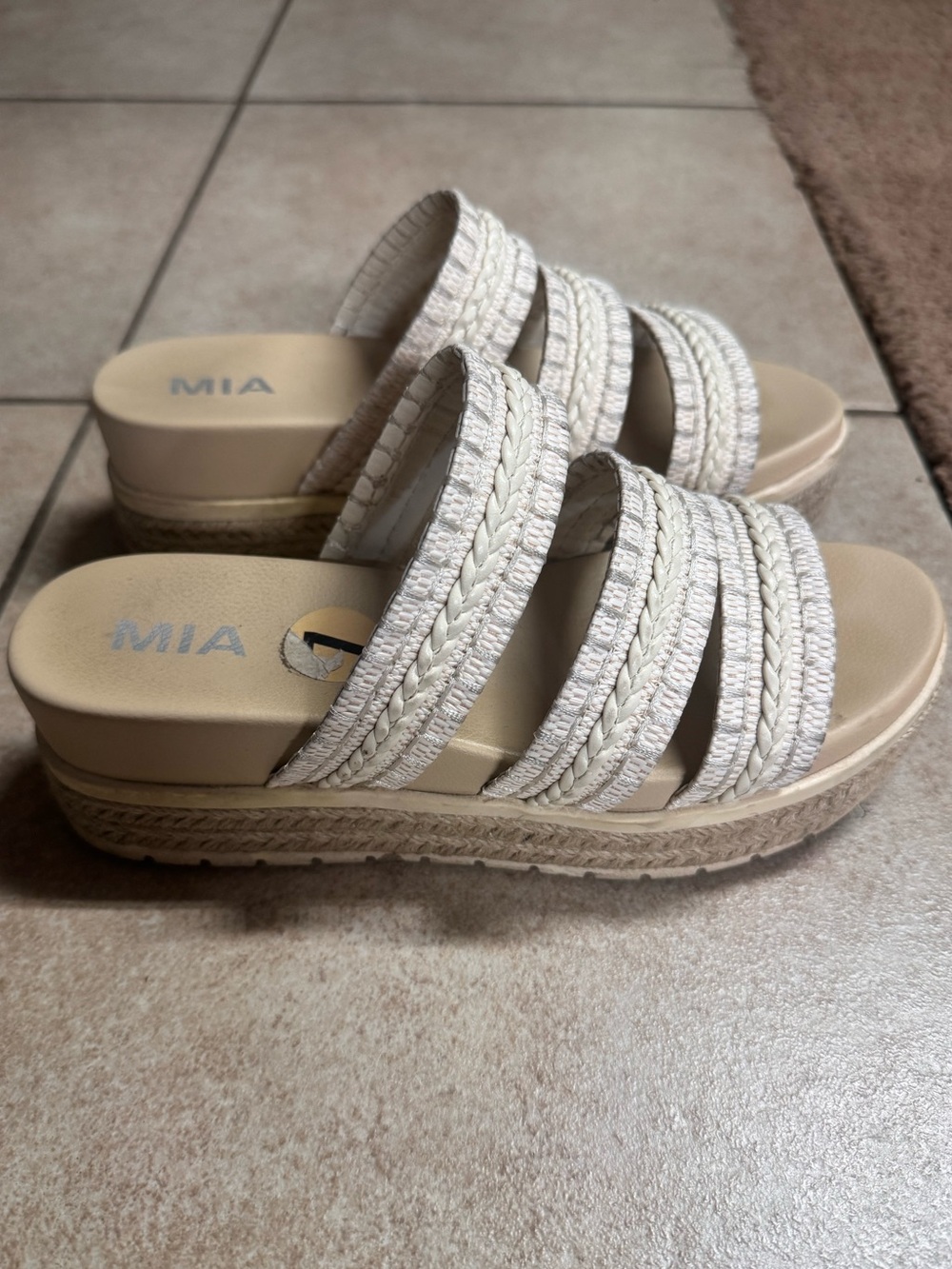 MIA Cream Braided Multi-Strap Espadrille Platform Mules